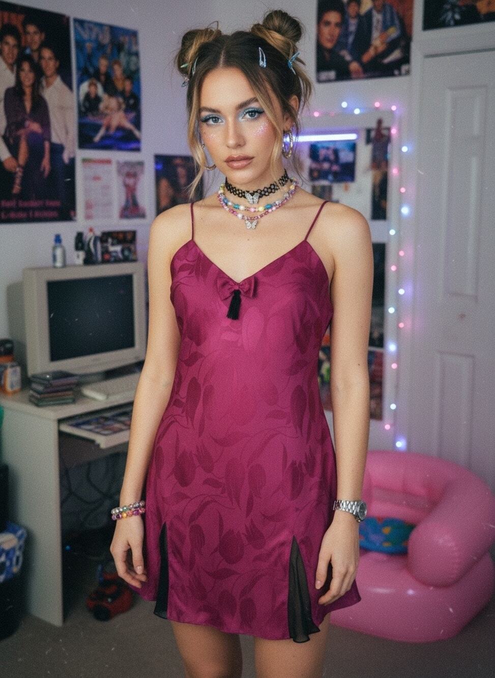 Victoria’s Secret Gold Label Pink Satin Slip Dress – Vintage 90s Tassel Detail